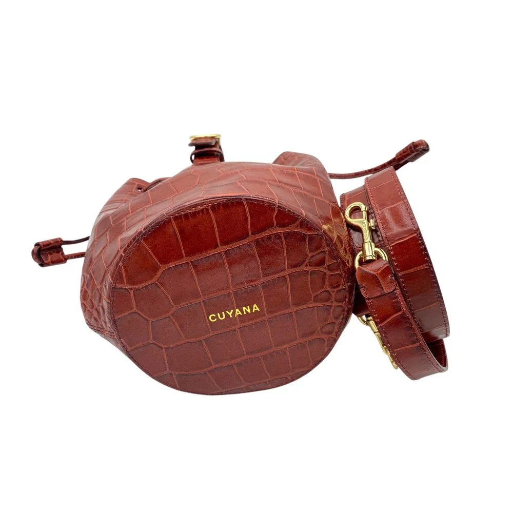 Cuyana Mini Bucket Bag Red Croc Embossed Leather Gold Hardware SAMPLE